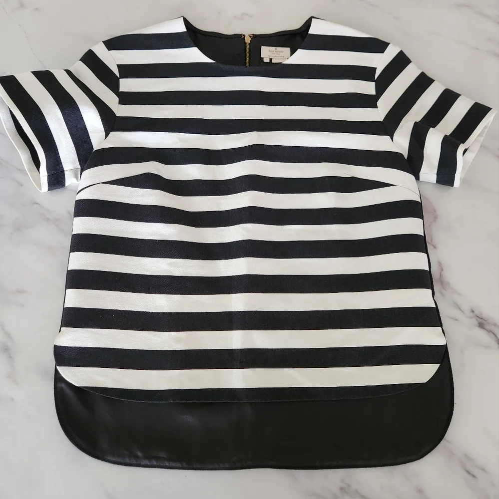Kate Spade Live Colorfully striped top blouse gold zipper back short sleeve - Picture 4 of 8
